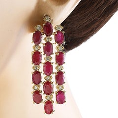 Natural Ruby Diamond Earrings in 14 Karat Solid Yellow Gold