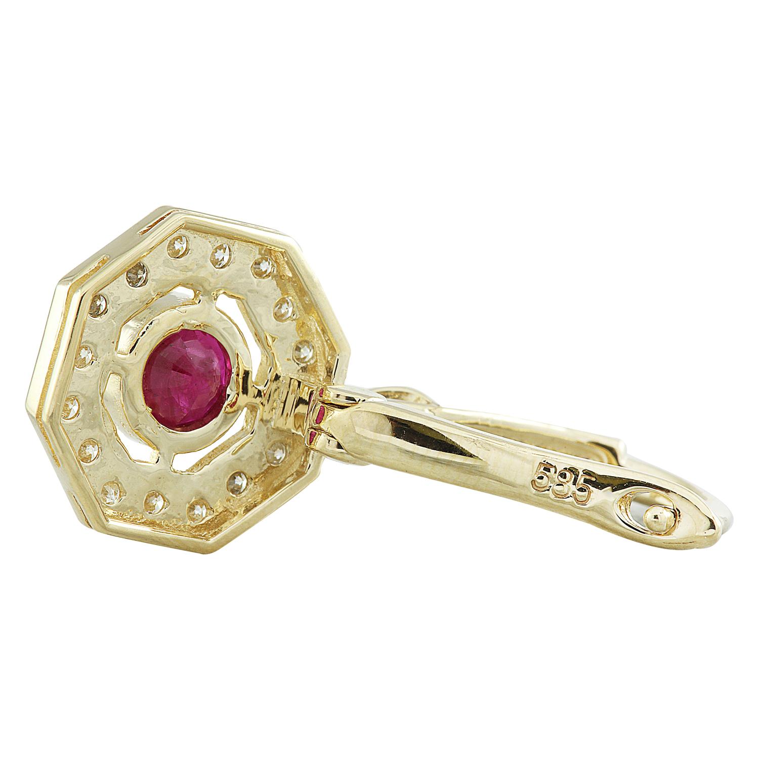Natural Ruby Diamond Earrings in 14 Karat Solid Yellow Gold  In New Condition For Sale In Los Angeles, CA