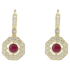 Natural Ruby Diamond Earrings in 14 Karat Solid Yellow Gold 