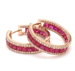 Natürliche 6.56cts Rubin & 1.33cts Diamant-Ohrringe in 14k Gold