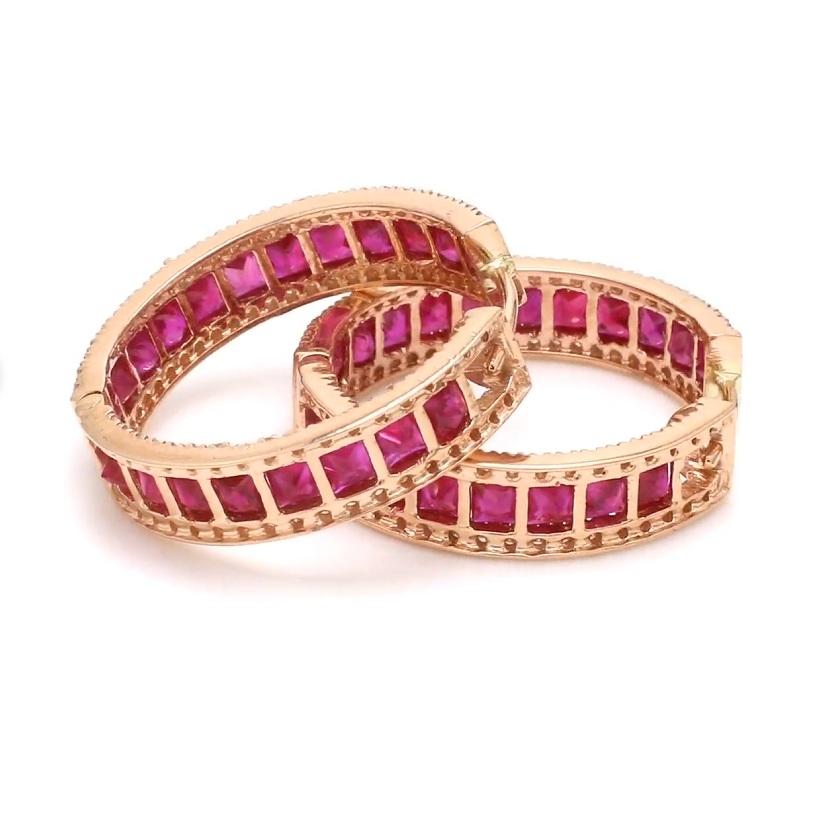 Orecchini con rubino naturale e diamante in oro 14k in vendita 3