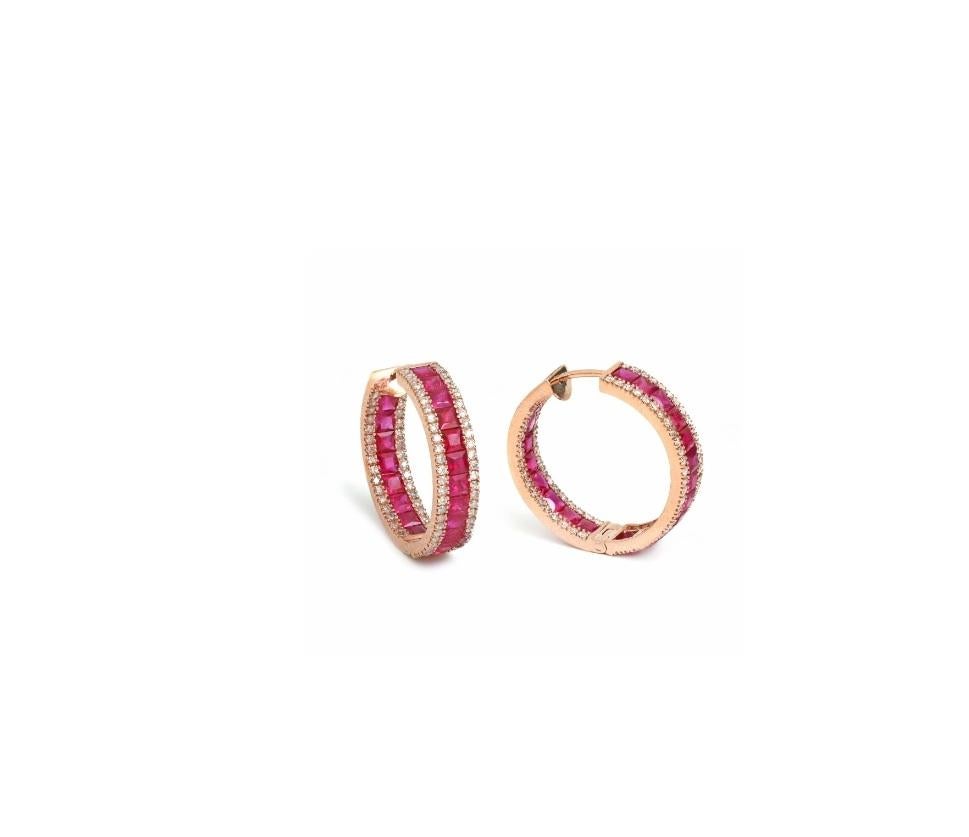 Orecchini con rubino naturale e diamante in oro 14k in vendita 4