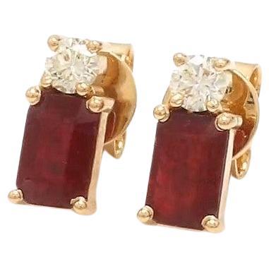 Boucles d'oreilles en or 14k rubis naturel et diamant