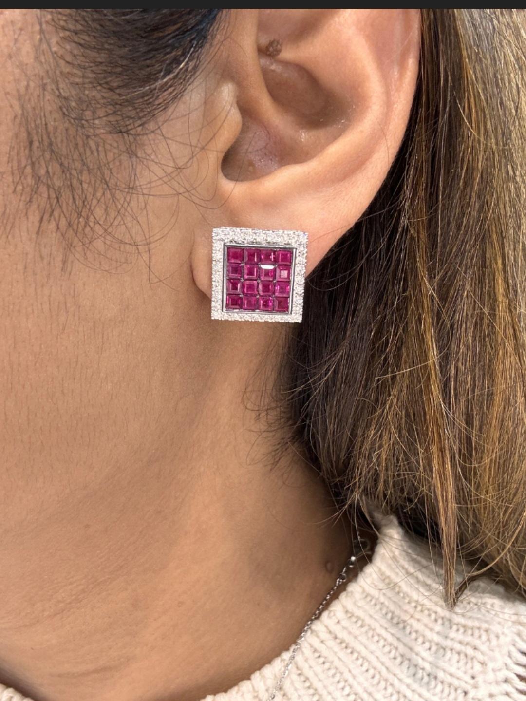 Natural ruby diamond earrings in 18k gold In New Condition In jaipur, IN