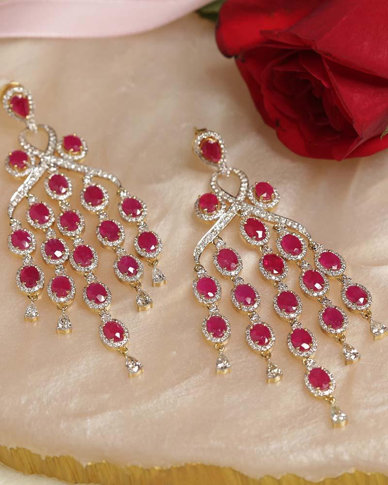 Natural Ruby & Diamond Earrings In 18K Gold For Sale 1
