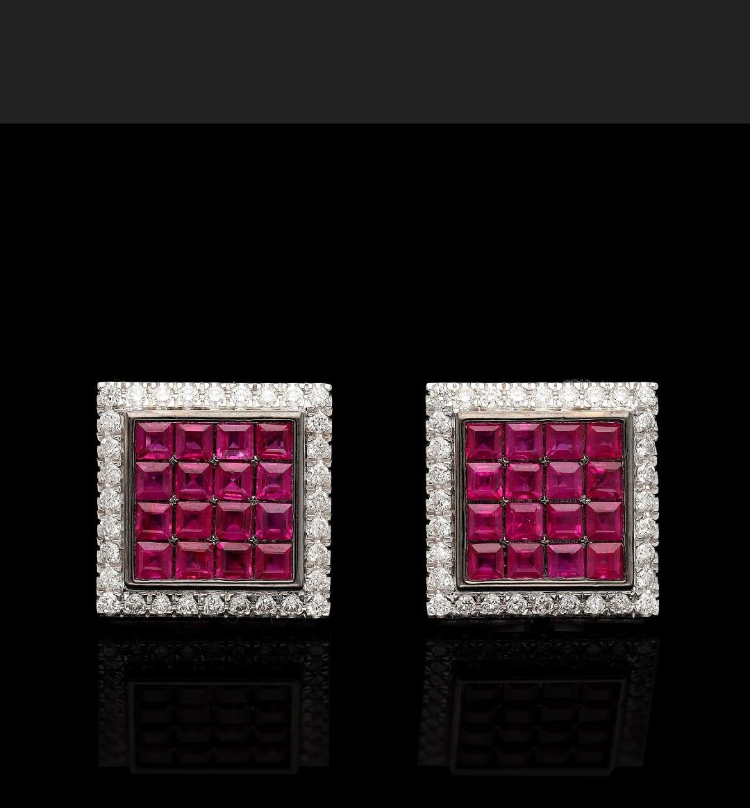 Natural ruby diamond earrings in 18k gold 2