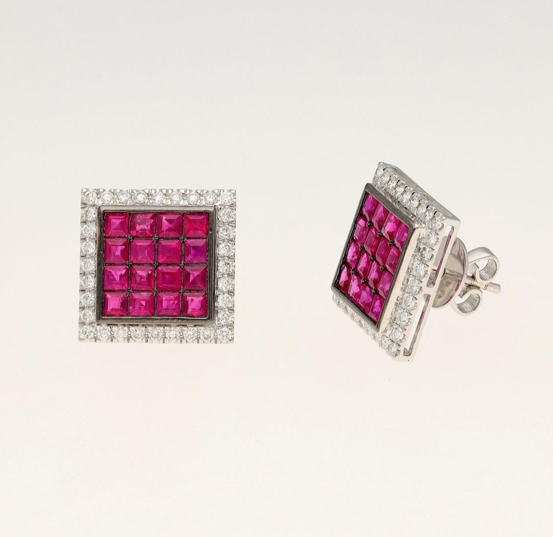 Natural ruby diamond earrings in 18k gold 3