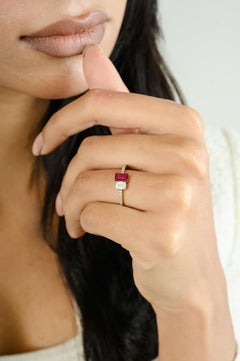 Natural  Ruby Diamond Enamel Ring Gift for Her Crafted in 14k Solid Yellow Gold
