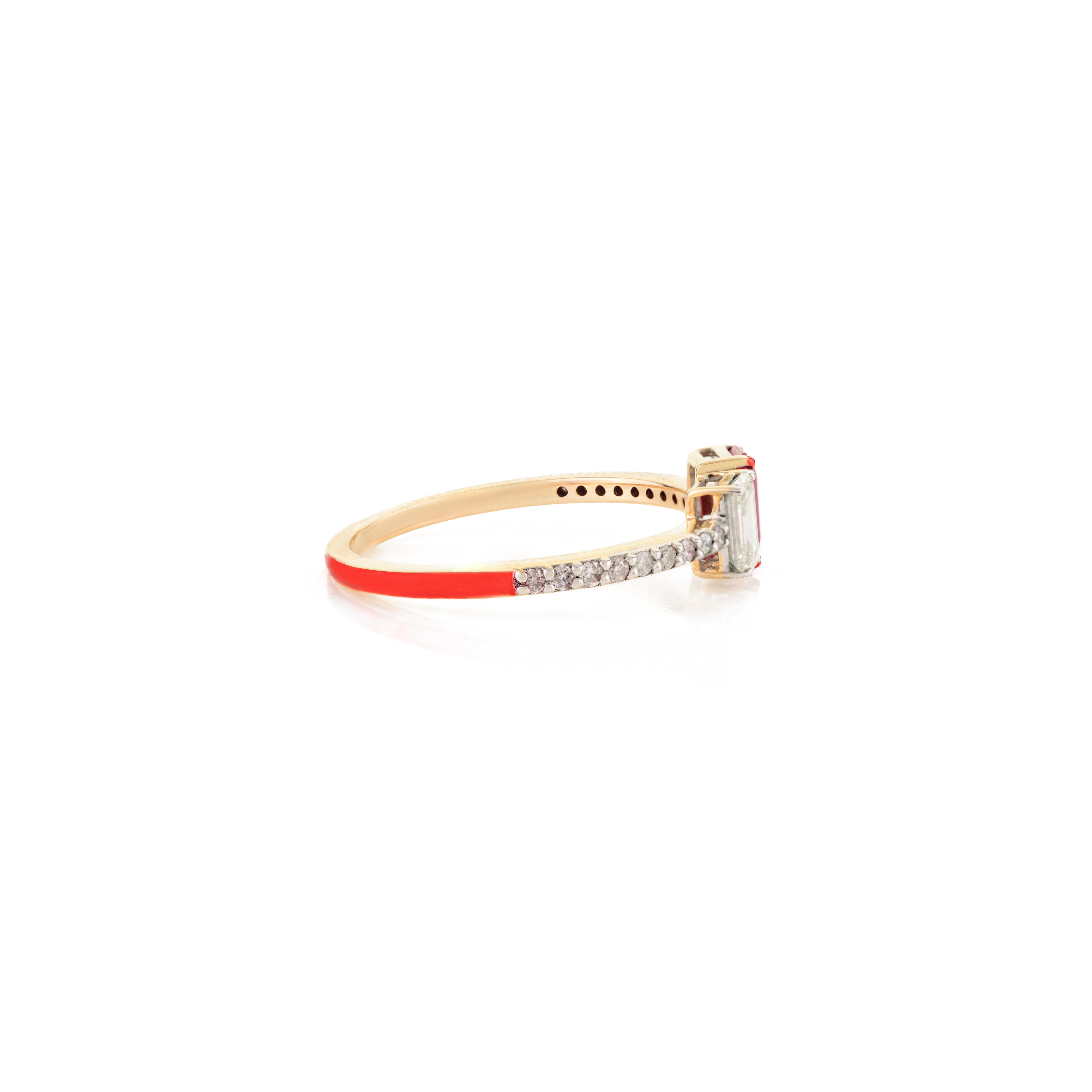 For Sale:  Natural  Ruby Diamond Enamel Ring Gift for Her Crafted in 14k Solid Yellow Gold 6