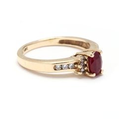 Natural Ruby Diamond Engagement Ring, 14KT Yellow Gold, Ring