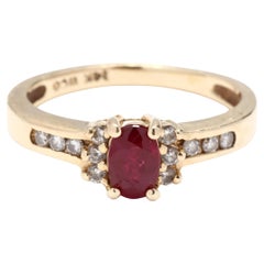 Natural Ruby Diamond Engagement Ring, 14KT Yellow Gold, Ring