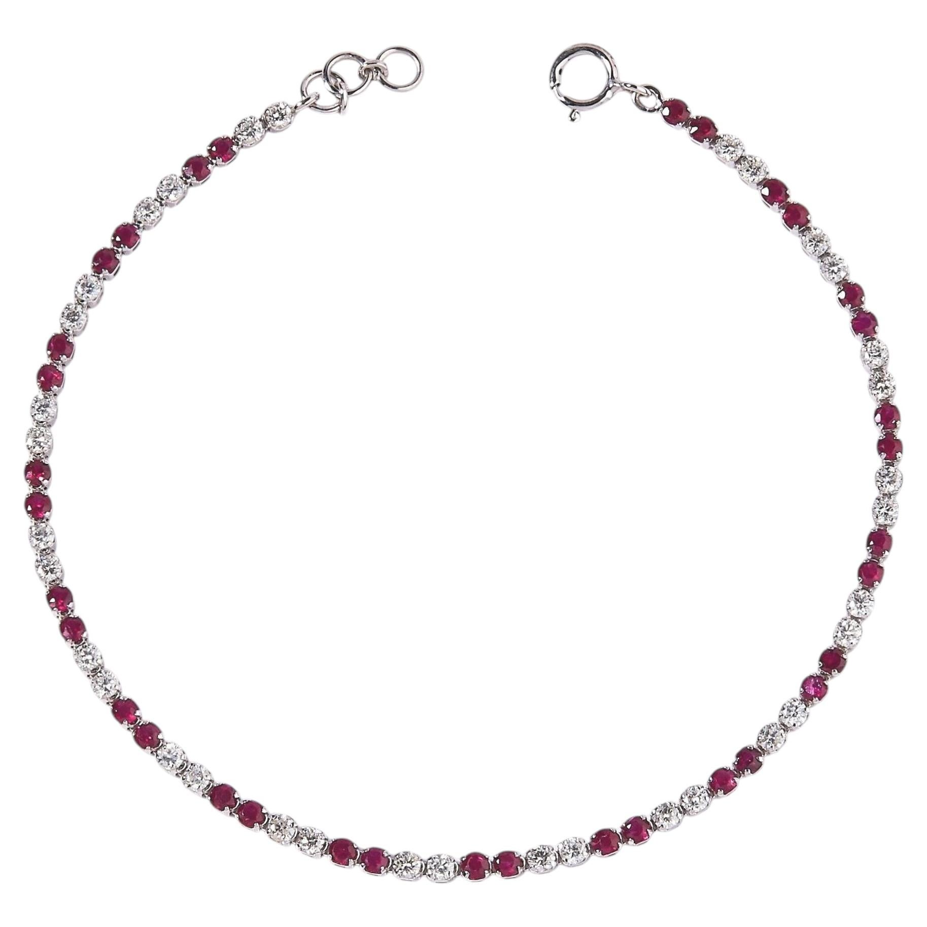 Natural Ruby Diamond Gemstone Stacking Bracelet in 14k Solid Gold (Certified)