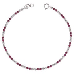 Natural Ruby Diamond Gemstone Stacking Bracelet in 14k Solid Gold (Certified)