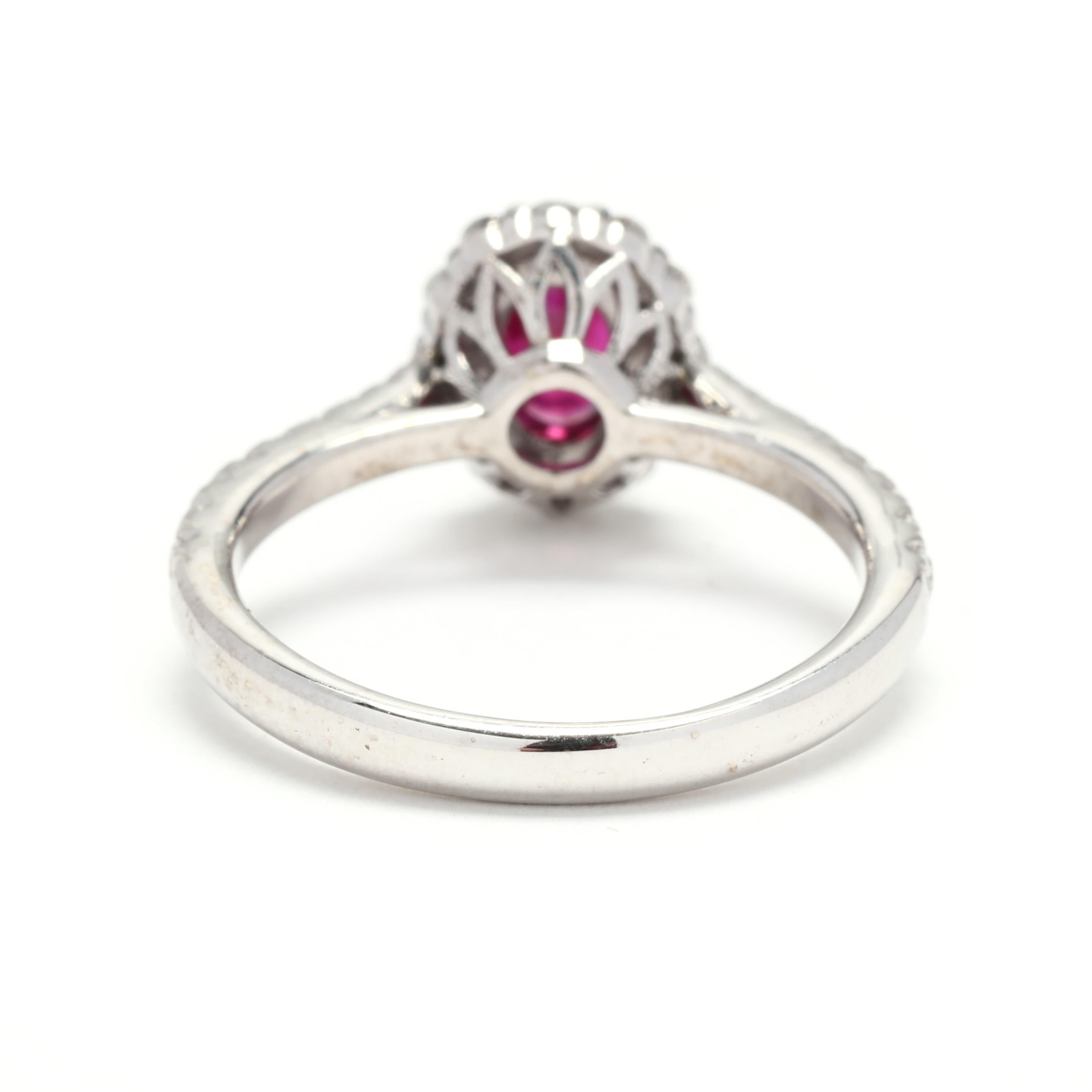 Brilliant Cut Natural Ruby Diamond Halo Engagement Ring, 14KT White Gold, Ring For Sale