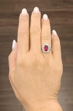 2.05 ct Natural Ruby & Diamond Halo Ring in 14k White Gold