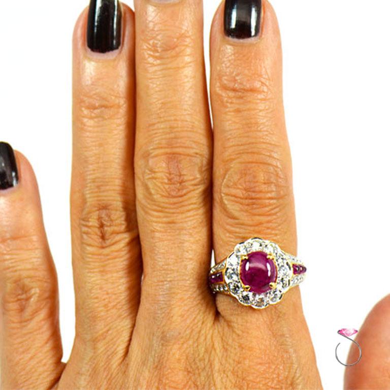 Women's Natural Ruby Diamond Halo Ring in 18k Yellow Gold, With GIA Gem Report. 2.42 CT. For Sale