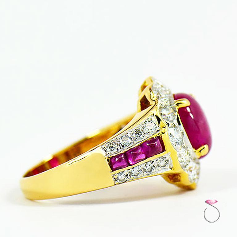 Natural Ruby Diamond Halo Ring in 18k Yellow Gold, With GIA Gem Report. 2.42 CT. For Sale 1