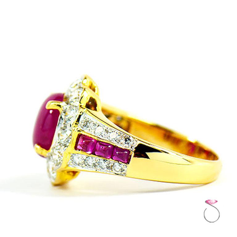 Natural Ruby Diamond Halo Ring in 18k Yellow Gold, With GIA Gem Report. 2.42 CT. For Sale 2