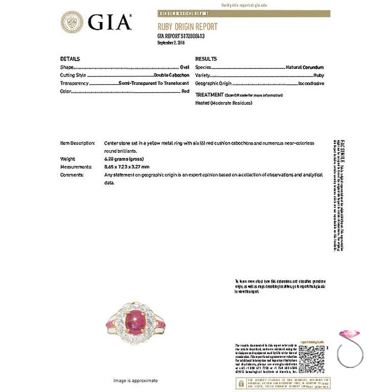 Natural Ruby Diamond Halo Ring in 18k Yellow Gold, With GIA Gem Report. 2.42 CT. For Sale 3