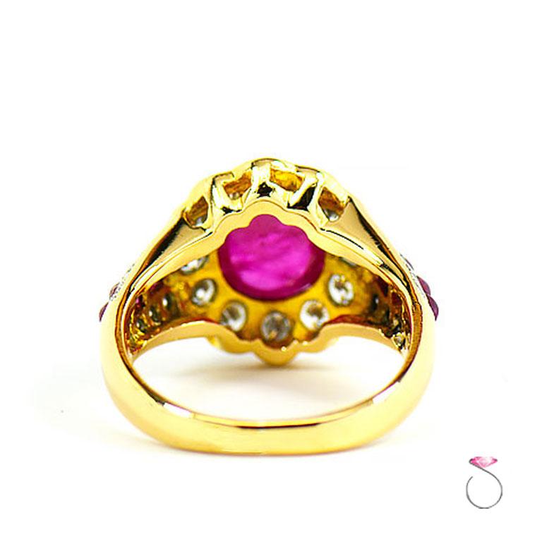 Natural Ruby Diamond Halo Ring in 18k Yellow Gold, With GIA Gem Report. 2.42 CT. For Sale 4