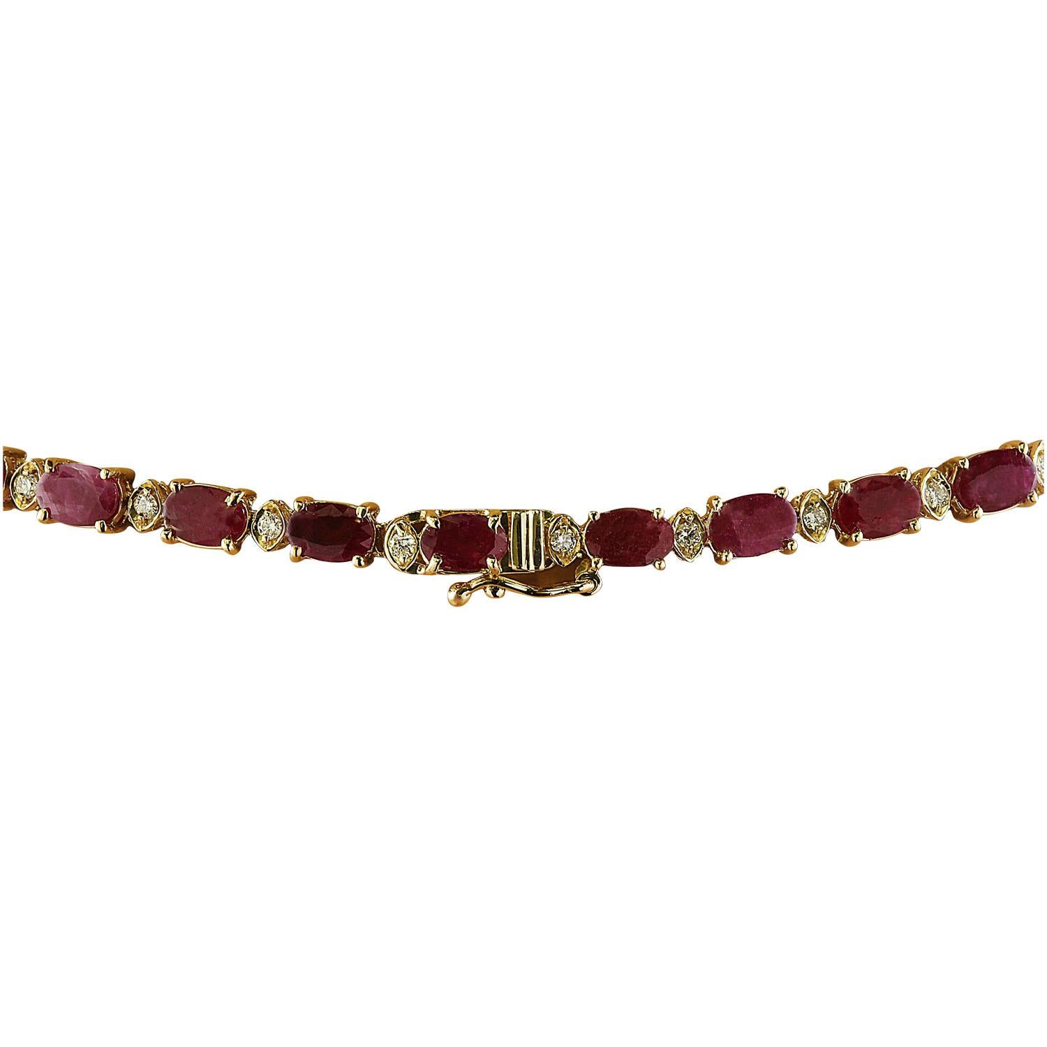 Oval Cut Natural Ruby Diamond Necklace in 14 Karat Solid Yellow Gold  For Sale