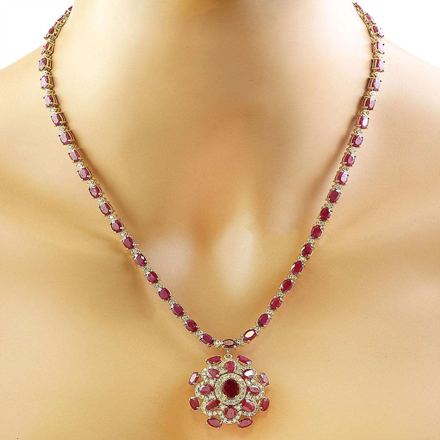 Natural Ruby Diamond Necklace in 14 Karat Solid Yellow Gold  In New Condition For Sale In Los Angeles, CA