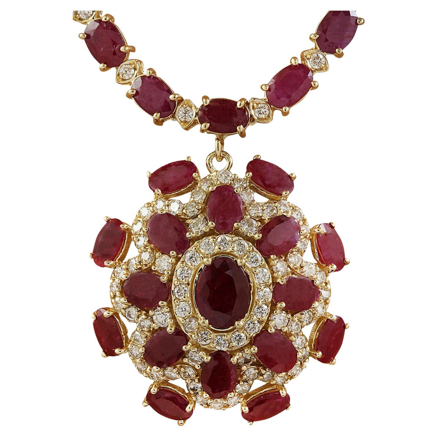 Natürliche Rubin-Diamant-Halskette aus massivem 14 Karat Gelbgold 