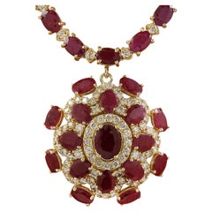 Natural Ruby Diamond Necklace in 14 Karat Solid Yellow Gold 