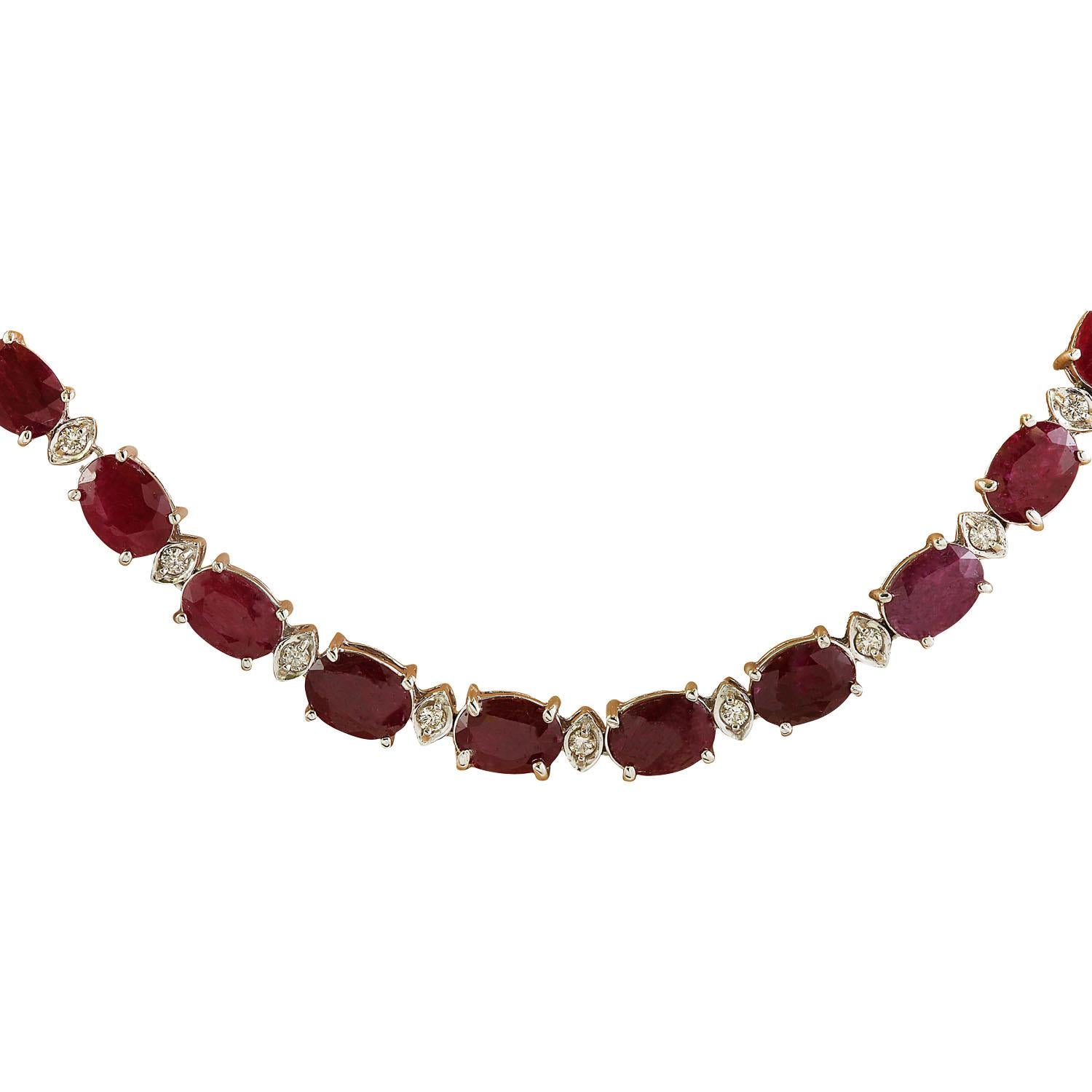 Natural Ruby Diamond Necklace In 14 Karat White Gold In New Condition For Sale In Los Angeles, CA