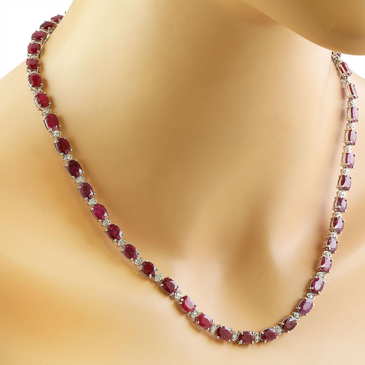 Women's Natural Ruby Diamond Necklace In 14 Karat White Gold For Sale