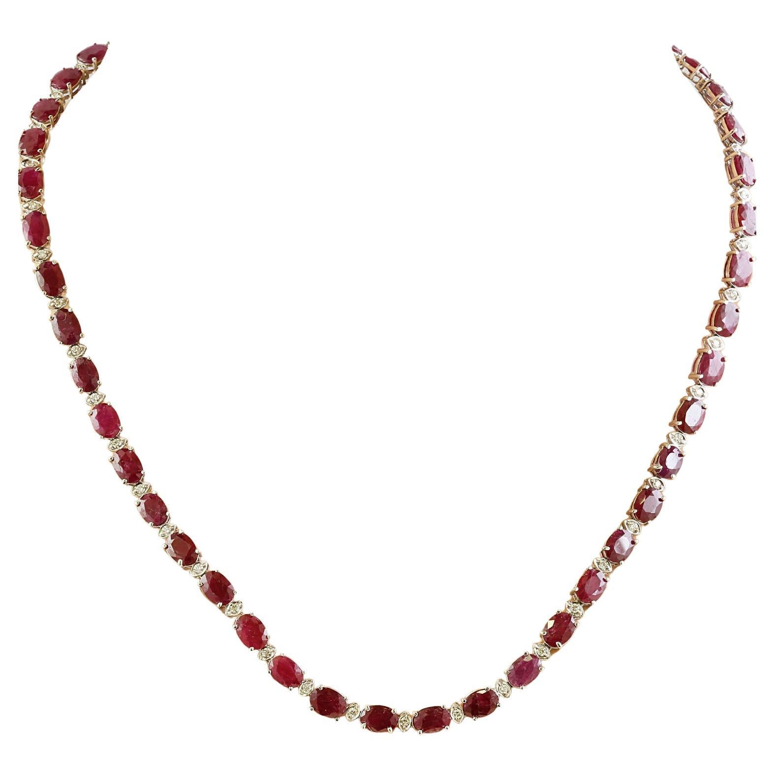 Natural Ruby Diamond Necklace In 14 Karat White Gold For Sale