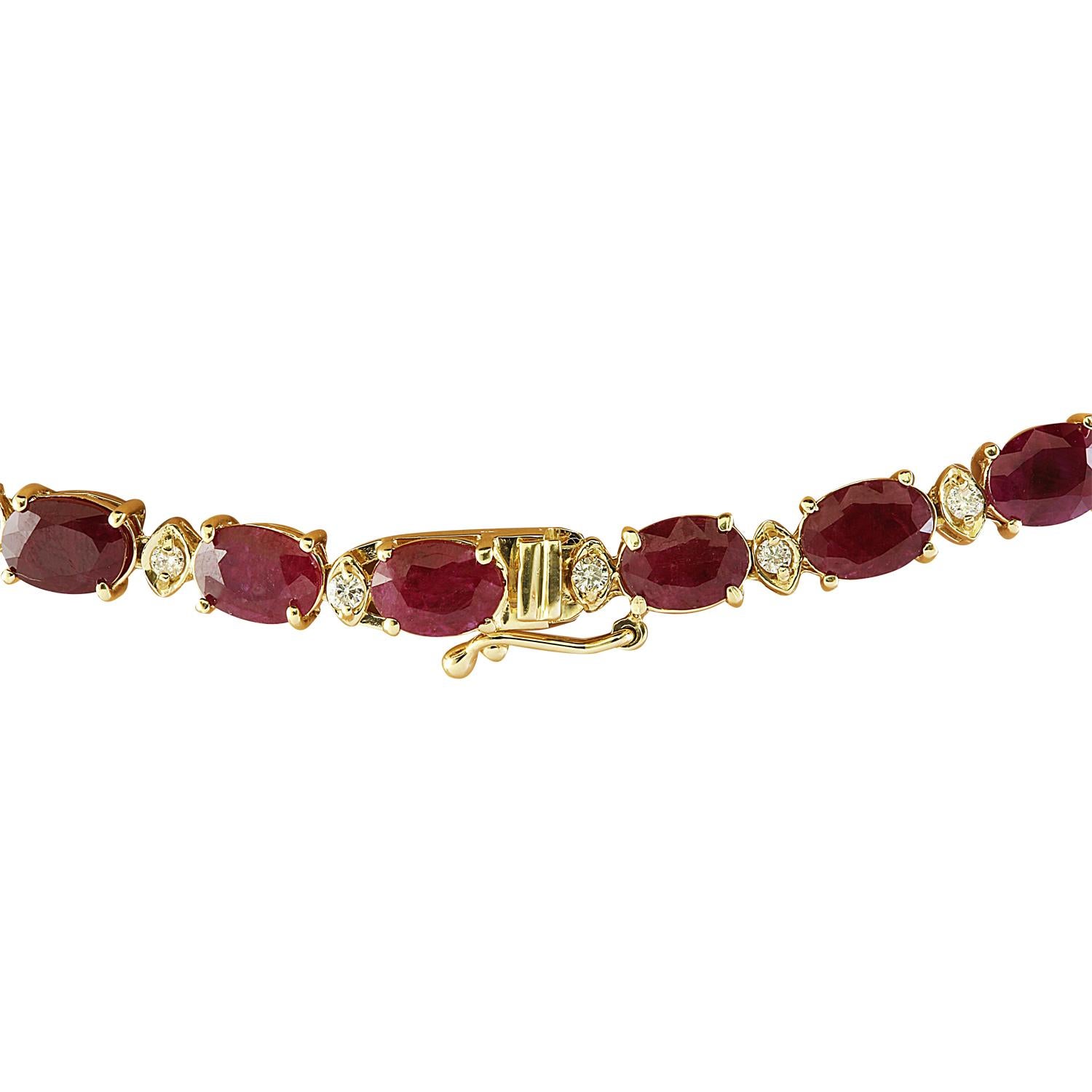Oval Cut Natural Ruby Diamond Necklace In 14 Karat Yellow Gold For Sale