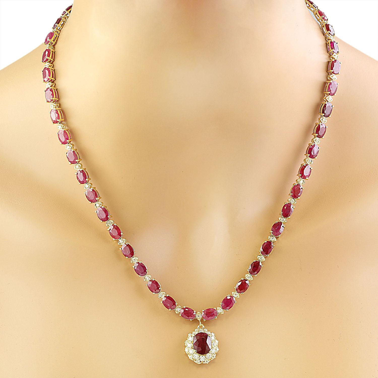Natural Ruby Diamond Necklace In 14 Karat Yellow Gold In New Condition For Sale In Los Angeles, CA