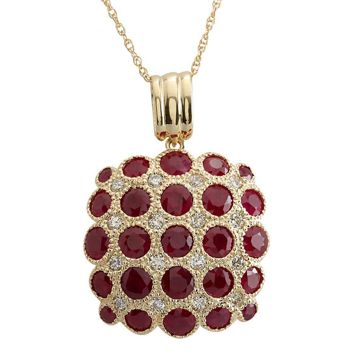 Modern Exquisite Natural Ruby Diamond Necklace In 14 Karat Yellow Gold  For Sale