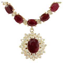 Natural Ruby Diamond Necklace In 14 Karat Yellow Gold