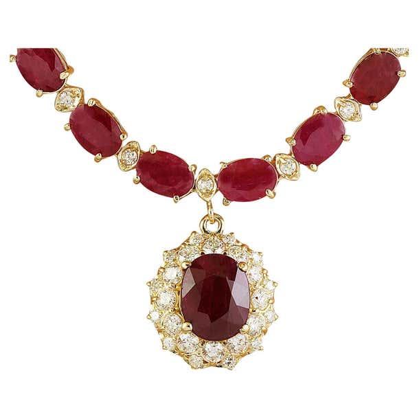 Natural Ruby Diamond Necklace In 14 Karat Yellow Gold For Sale at ...