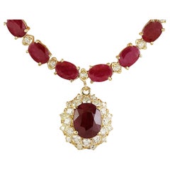 Natural Ruby Diamond Necklace In 14 Karat Yellow Gold