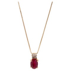  Natural Ruby Diamond Pendant Necklace, 14KT Yellow Gold, Length 18 Inch
