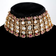 Natural Ruby & Diamond Polki Necklace set in 14k Gold