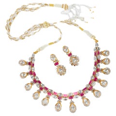 Collana polki con rubino naturale e diamanti in oro 14k