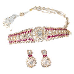 Natürliche Rubin & Diamant Polki Halskette in 14k Gold