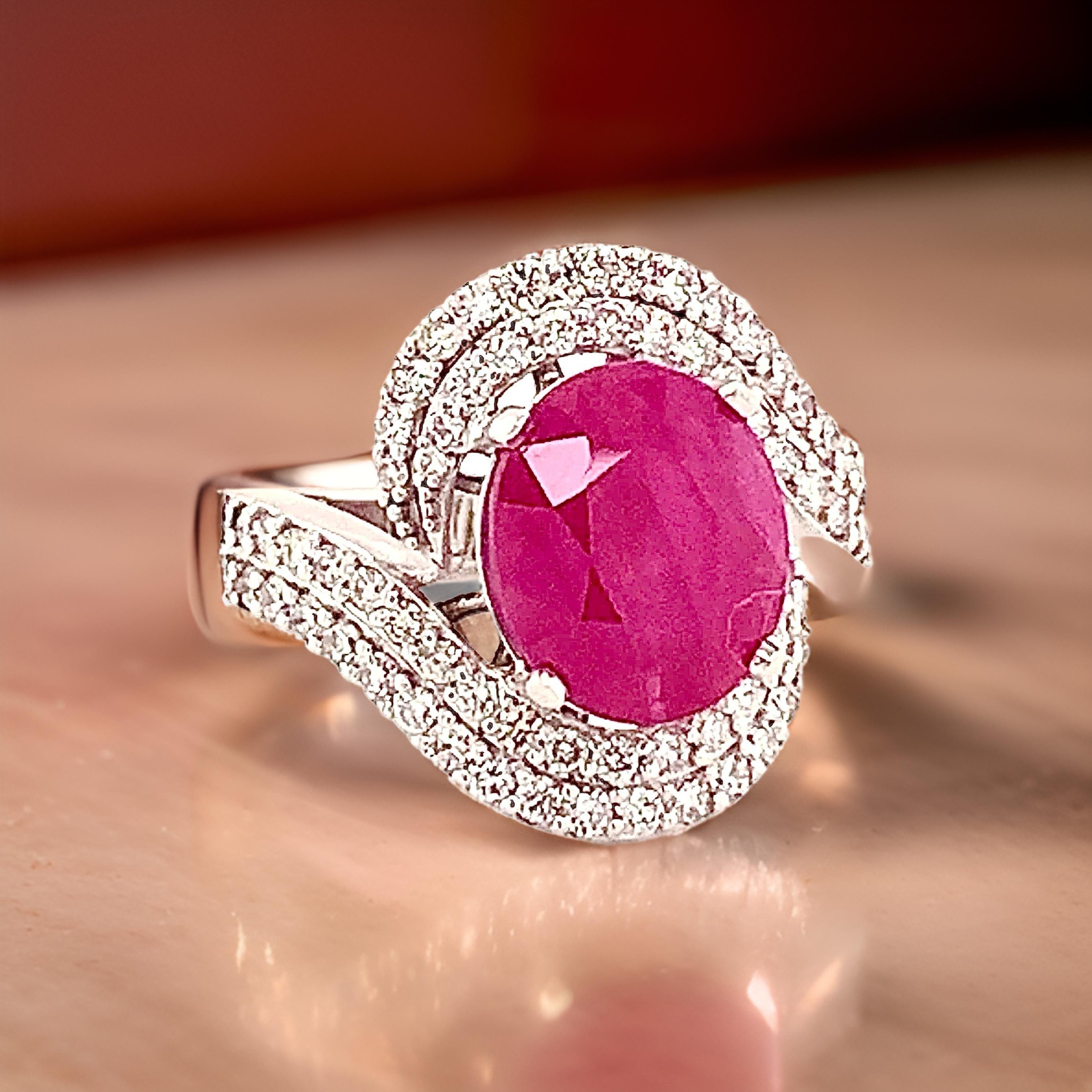 Natural Ruby Diamond Ring 14k Gold 6.32 TCW GIA Certified For Sale 5