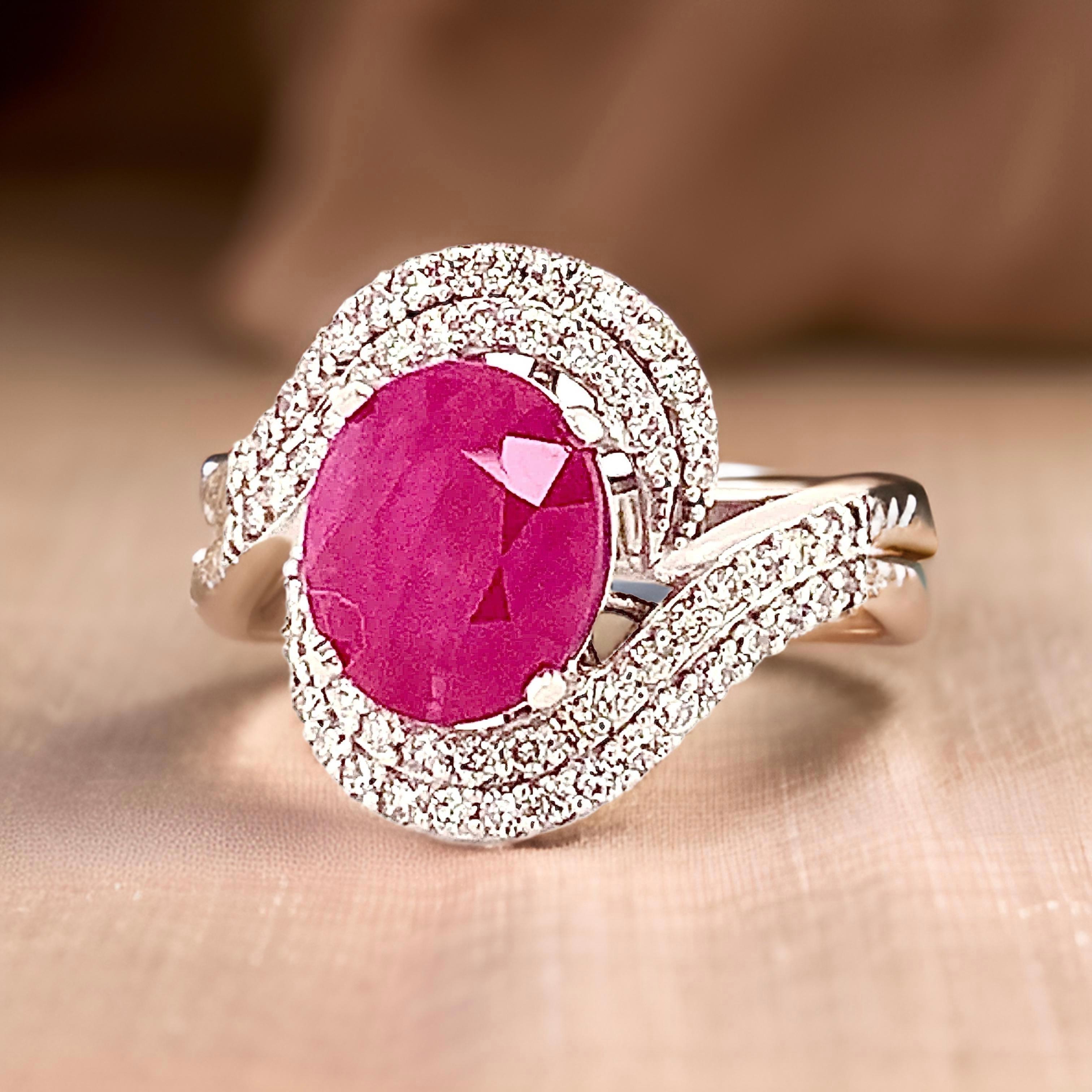 Natural Ruby Diamond Ring 14k Gold 6.32 TCW GIA Certified For Sale 6