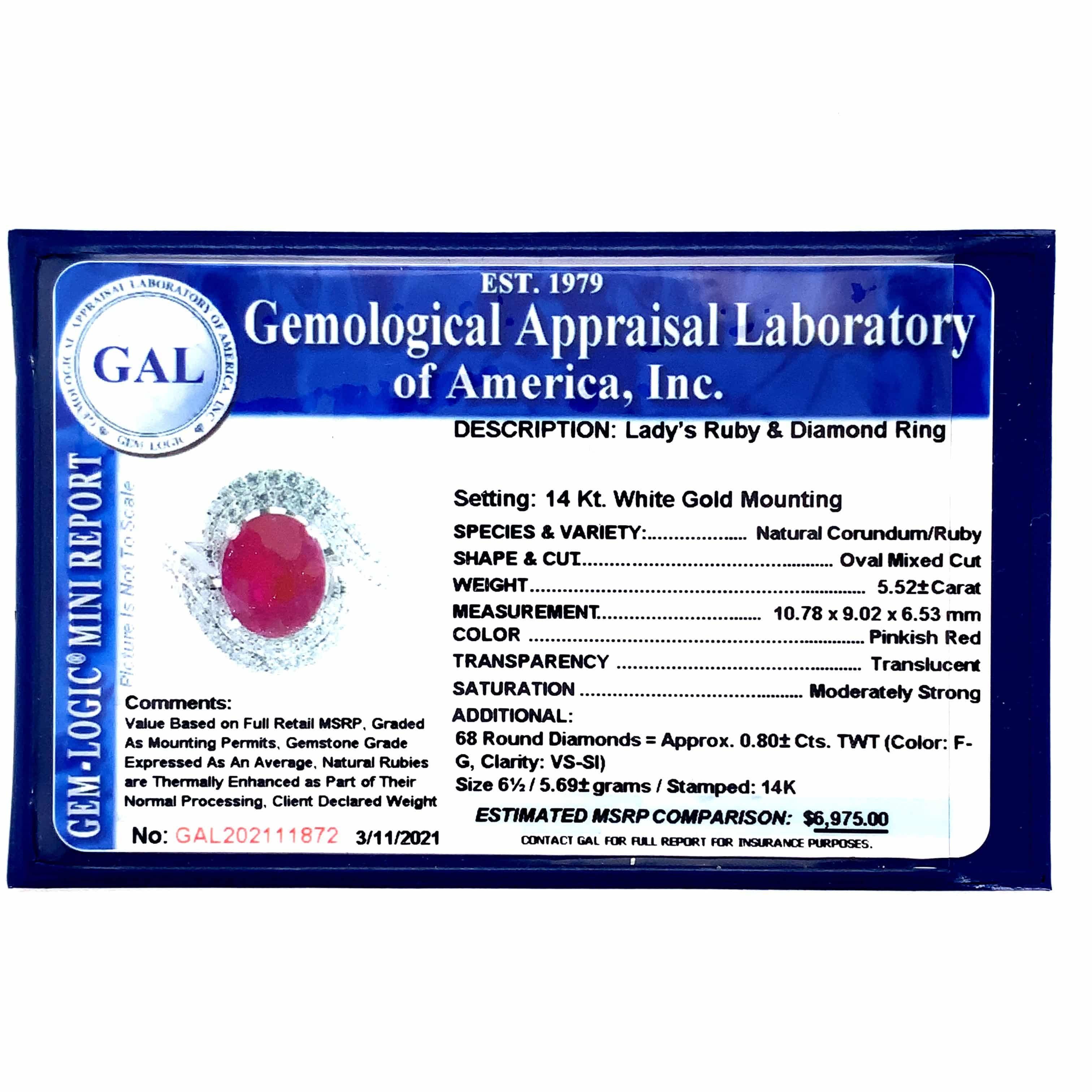 Natural Ruby Diamond Ring 14k Gold 6.32 TCW GIA Certified For Sale 7