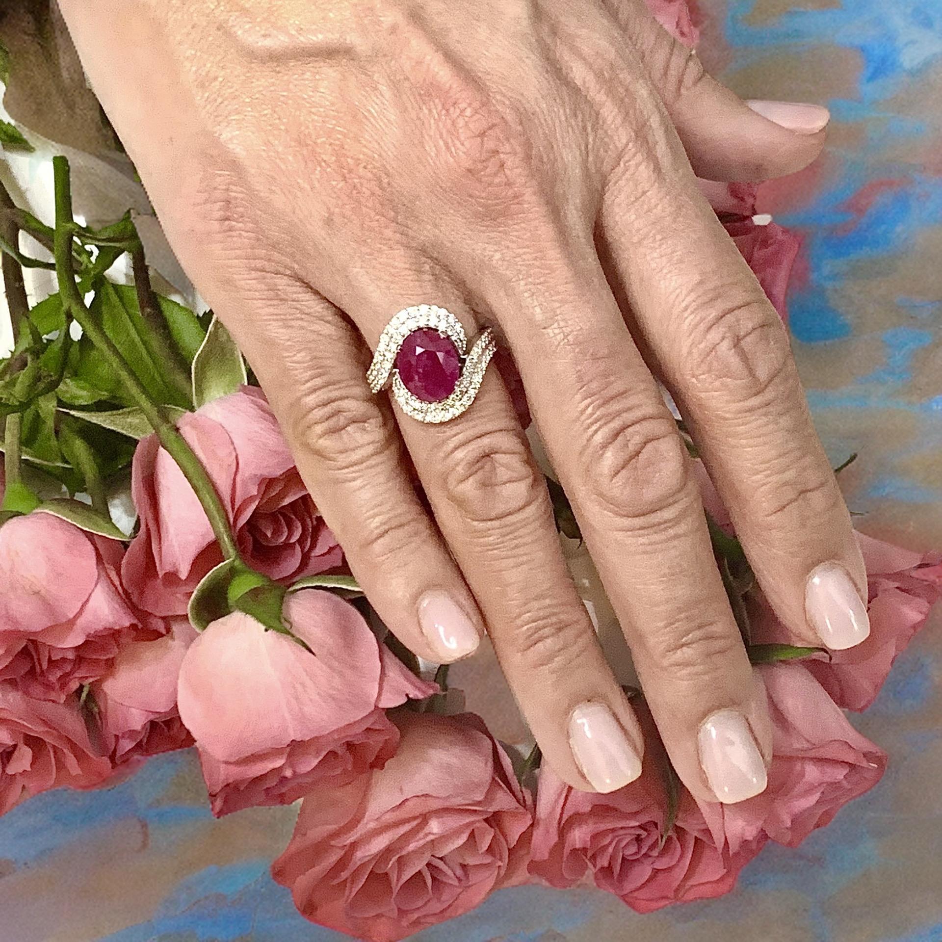 Natural Finely Faceted Quality Ruby and Diamond Ring set in 14k Gold 6.32 TCW Size 6.5 and resizable

GIA and GAL Certified $6,975 111872

This is a Unique Custom Made Glamorous Piece of Jewelry!

This item has been Certified, Inspected, and