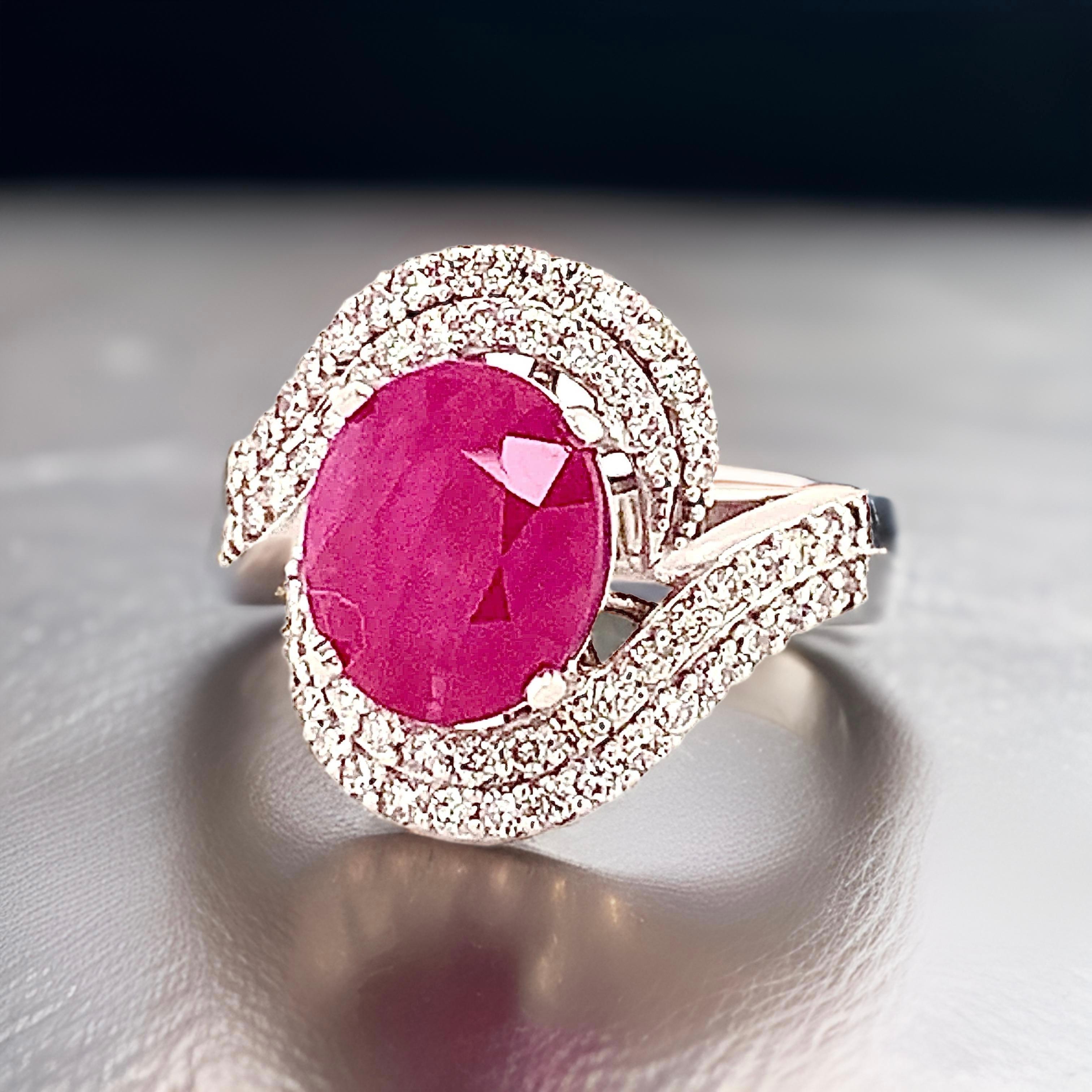 Oval Cut Natural Ruby Diamond Ring 14k Gold 6.32 TCW GIA Certified For Sale
