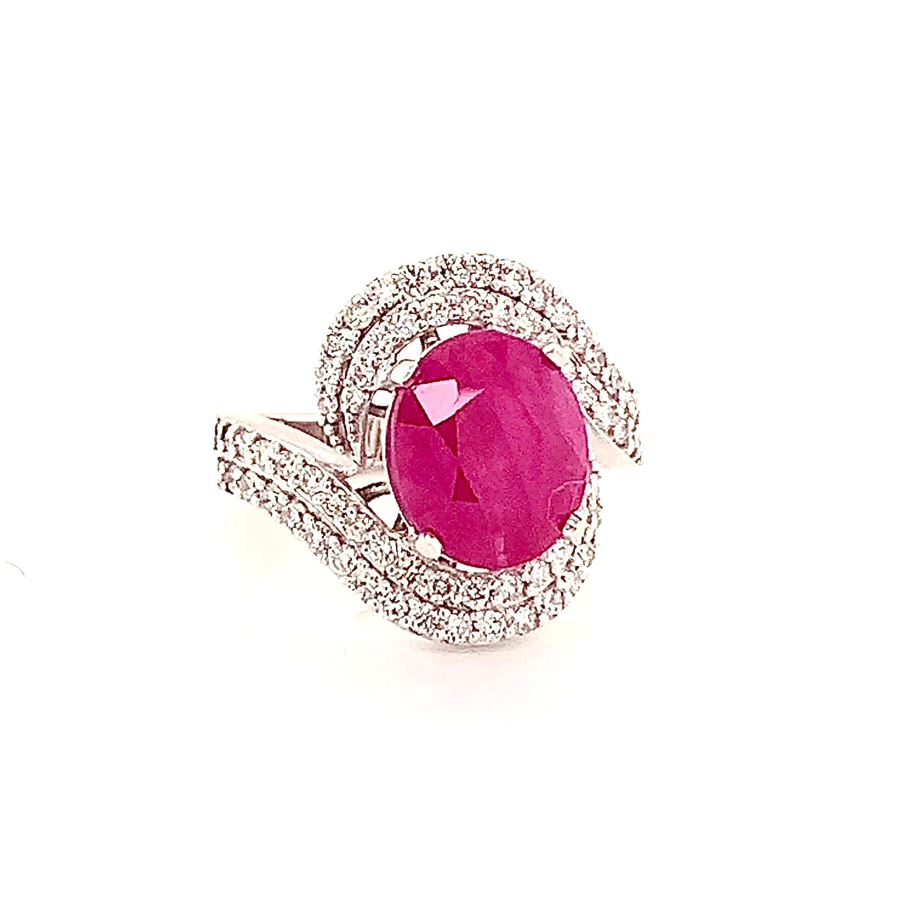 Natural Ruby Diamond Ring 14k Gold 6.32 TCW GIA Certified In New Condition For Sale In Brooklyn, NY
