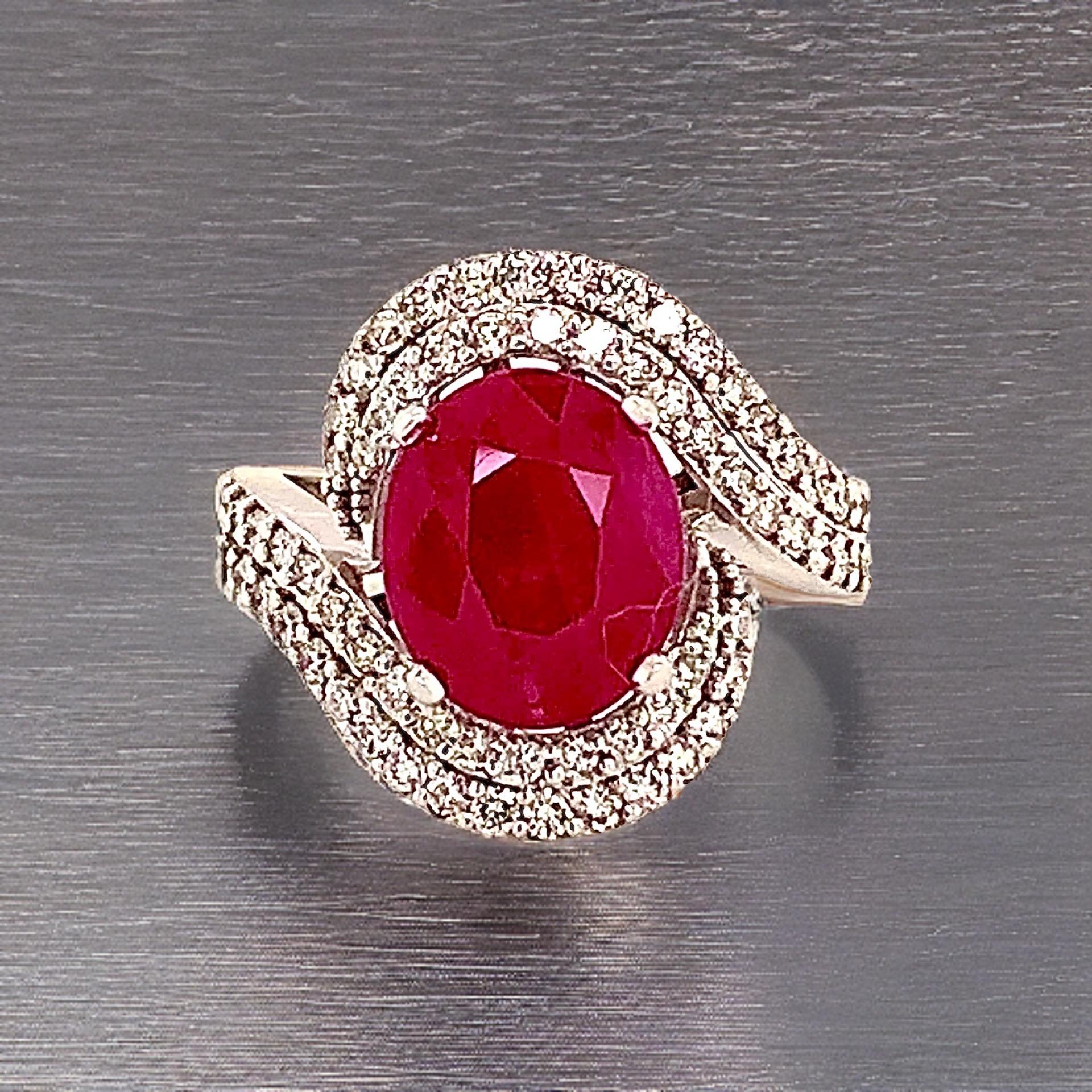 Women's Natural Ruby Diamond Ring 14k Gold 6.32 TCW GIA Certified For Sale