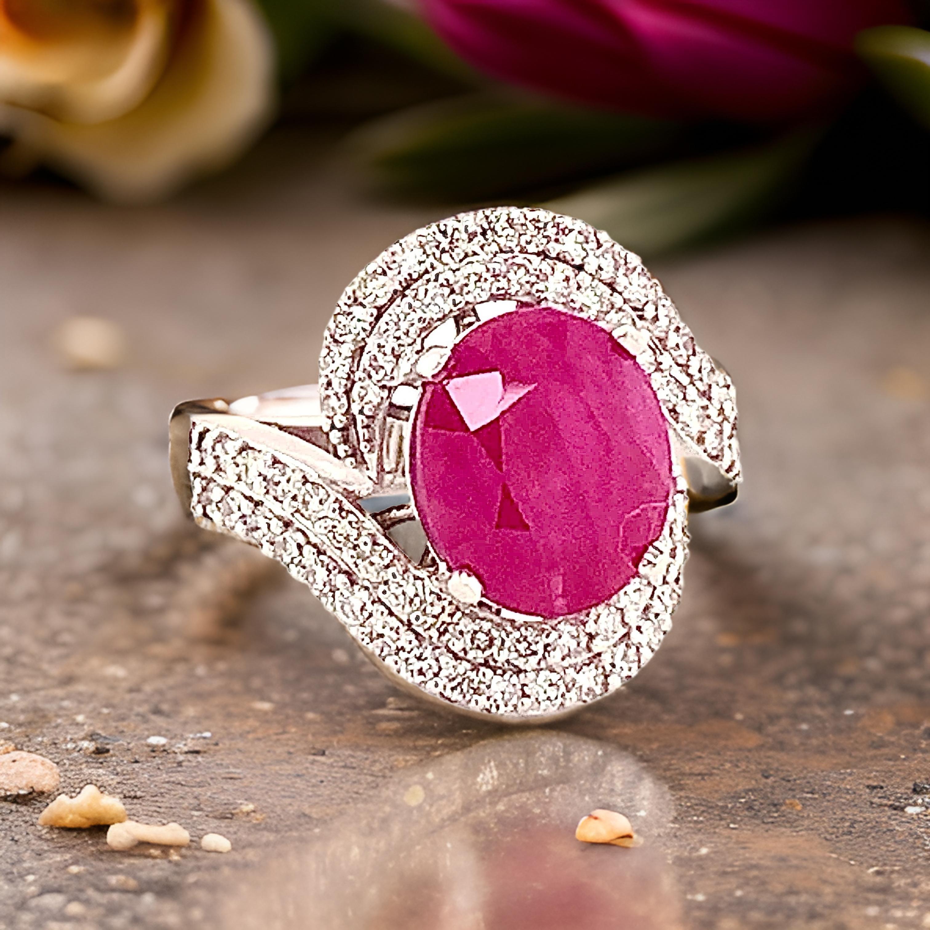 Natural Ruby Diamond Ring 14k Gold 6.32 TCW GIA Certified For Sale 2
