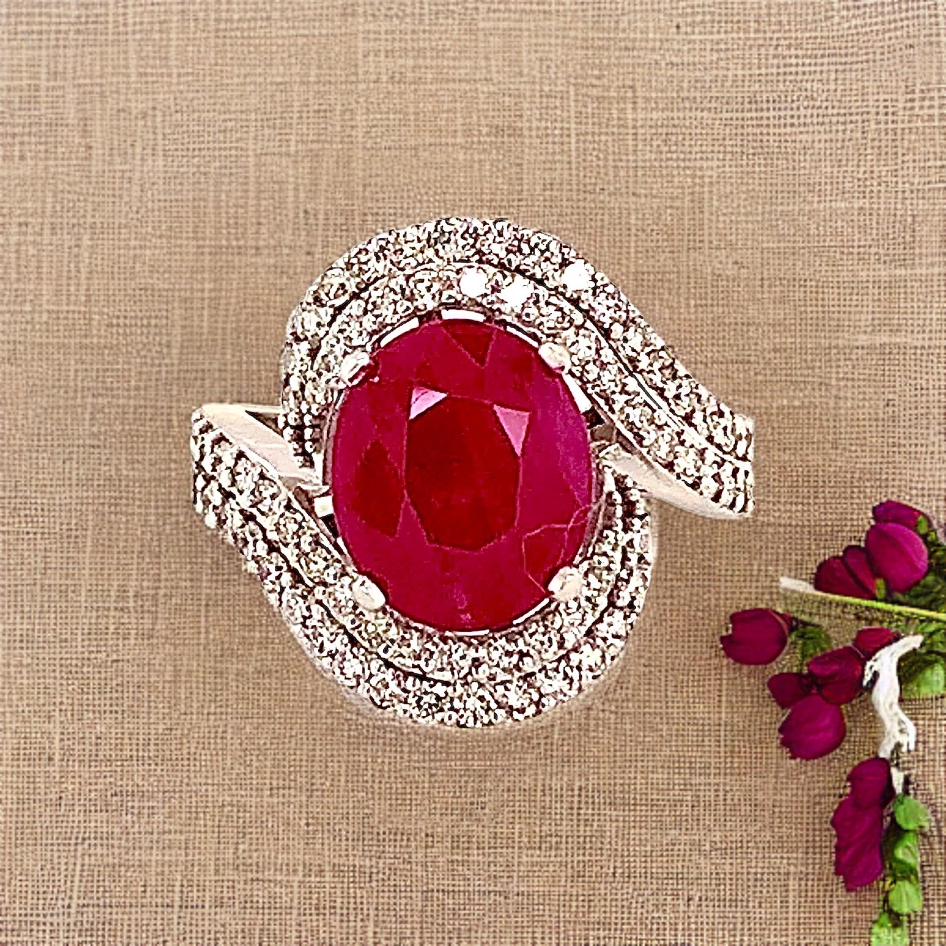 Natural Ruby Diamond Ring 14k Gold 6.32 TCW GIA Certified For Sale 4